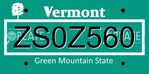 ZS0Z560 Vermont License Plate