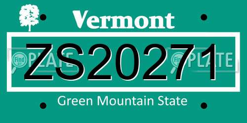 ZS20271 Vermont License Plate