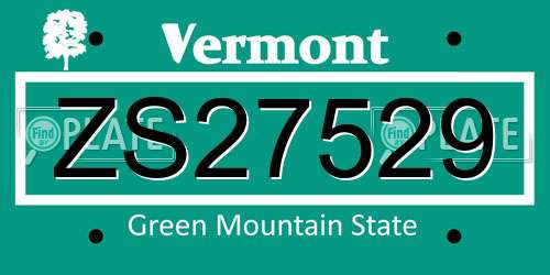 ZS27529 Vermont License Plate