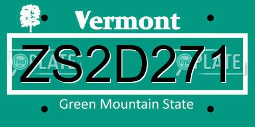ZS2D271 Vermont License Plate