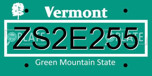 ZS2E255 Vermont License Plate