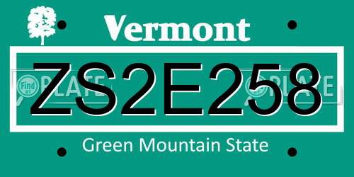 ZS2E258 Vermont License Plate