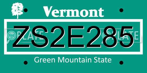 ZS2E285 Vermont License Plate