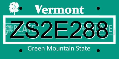 ZS2E288 Vermont License Plate