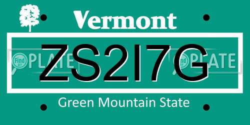 ZS2I7G Vermont License Plate
