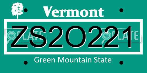 ZS2O221 Vermont License Plate