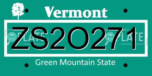 ZS2O271 Vermont License Plate