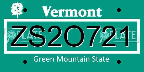 ZS2O721 Vermont License Plate