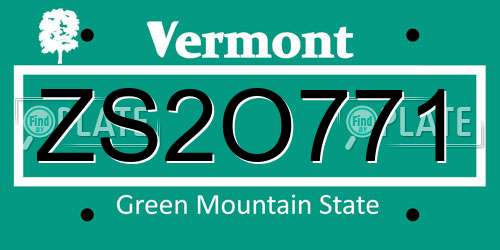 ZS2O771 Vermont License Plate