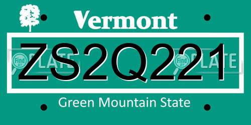 ZS2Q221 Vermont License Plate