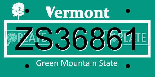ZS36861 Vermont License Plate
