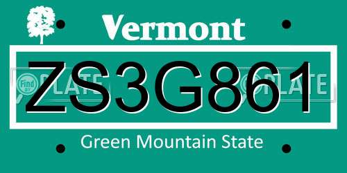 ZS3G861 Vermont License Plate