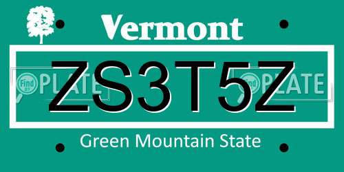 ZS3T5Z Vermont License Plate