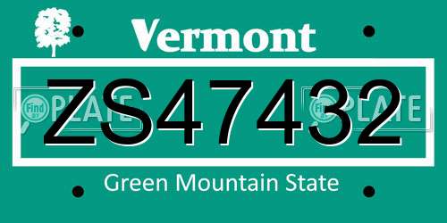 ZS47432 Vermont License Plate