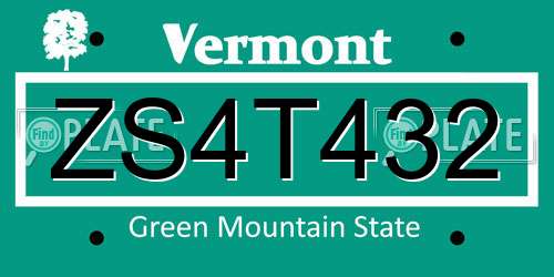 ZS4T432 Vermont License Plate