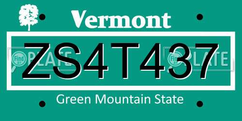 ZS4T437 Vermont License Plate
