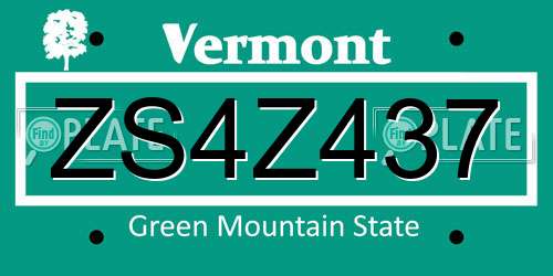 ZS4Z437 Vermont License Plate