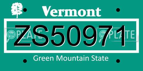 ZS50971 Vermont License Plate