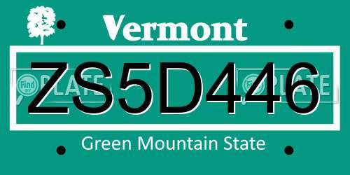 ZS5D446 Vermont License Plate