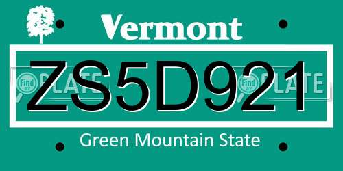 ZS5D921 Vermont License Plate
