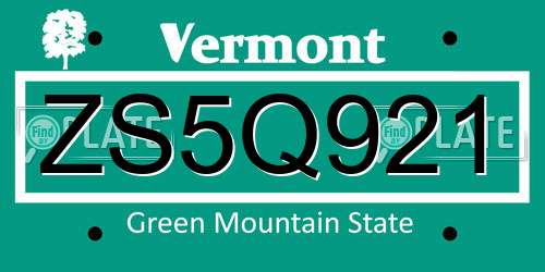 ZS5Q921 Vermont License Plate