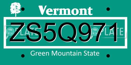 ZS5Q971 Vermont License Plate
