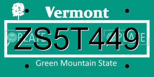 ZS5T449 Vermont License Plate
