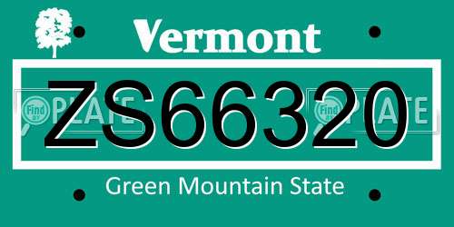 ZS66320 Vermont License Plate