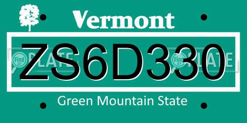 ZS6D330 Vermont License Plate