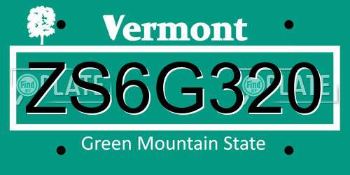 ZS6G320 Vermont License Plate