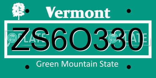 ZS6O330 Vermont License Plate