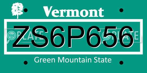 ZS6P656 Vermont License Plate