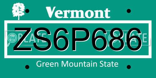 ZS6P686 Vermont License Plate