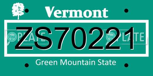 ZS70221 Vermont License Plate
