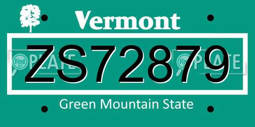 ZS72879 Vermont License Plate