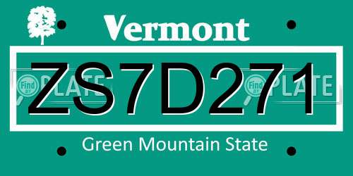ZS7D271 Vermont License Plate