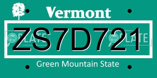 ZS7D721 Vermont License Plate