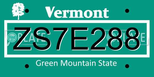 ZS7E288 Vermont License Plate