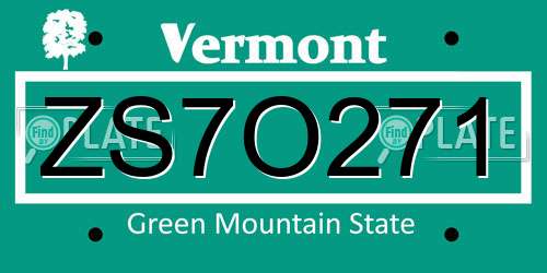 ZS7O271 Vermont License Plate