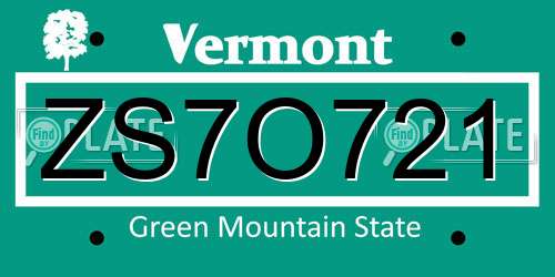 ZS7O721 Vermont License Plate