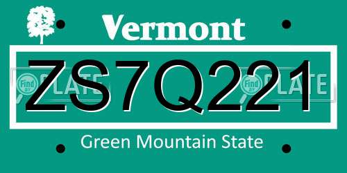 ZS7Q221 Vermont License Plate