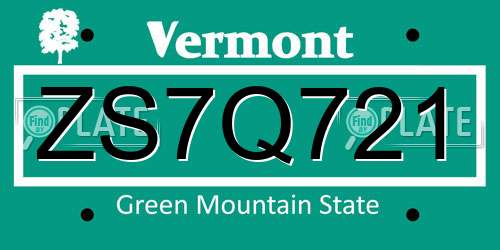 ZS7Q721 Vermont License Plate