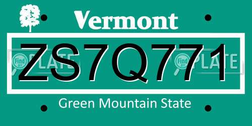 ZS7Q771 Vermont License Plate