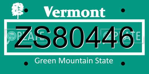 ZS80446 Vermont License Plate