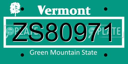ZS80971 Vermont License Plate