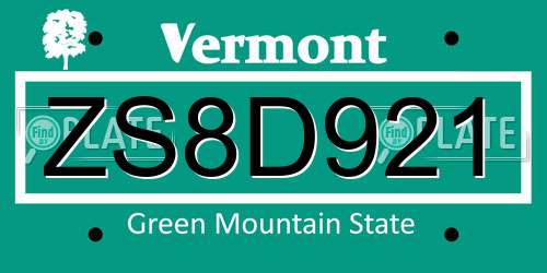 ZS8D921 Vermont License Plate