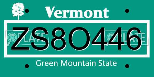 ZS8O446 Vermont License Plate