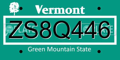 ZS8Q446 Vermont License Plate