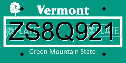 ZS8Q921 Vermont License Plate
