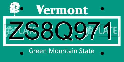 ZS8Q971 Vermont License Plate